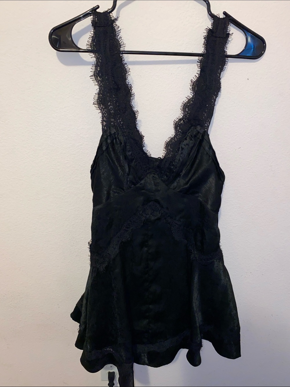 Urban Outfitters Black Lace-Trim Satin Mini Dress